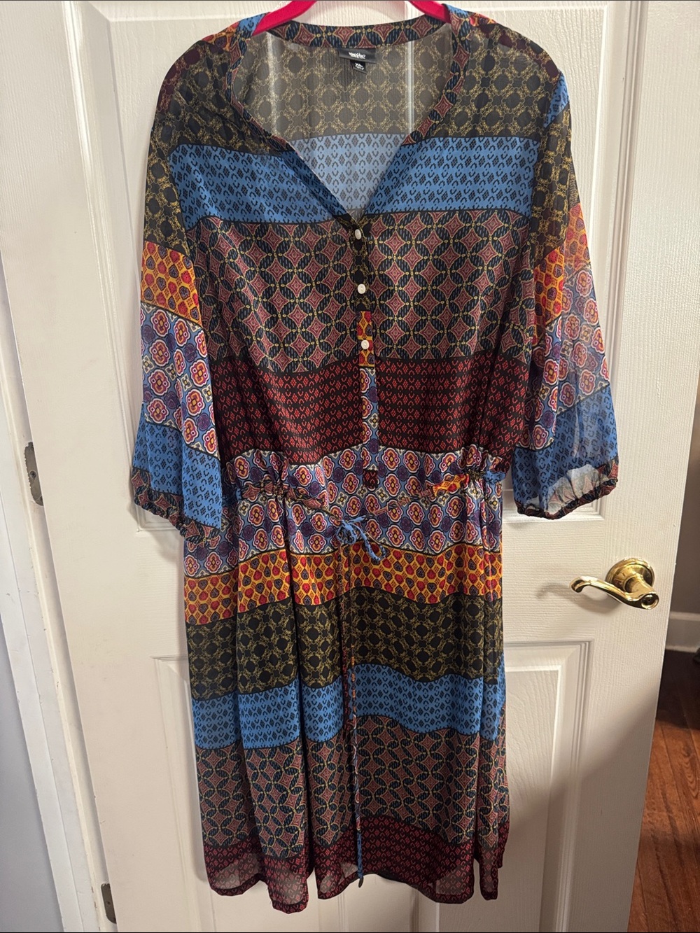 Mossimo Supply Co. Multicolor Patterned Midi Dress in Blue, Red, Yellow
